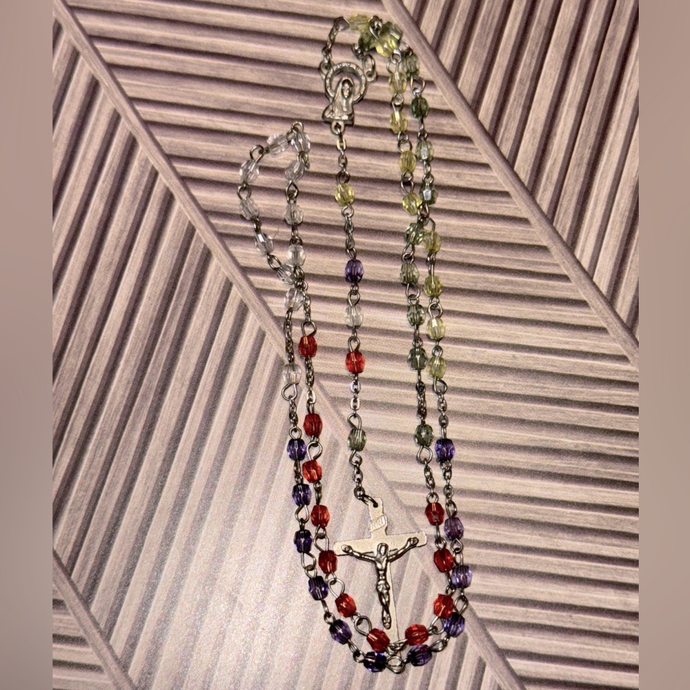 Rainbow rosary beaded necklace
